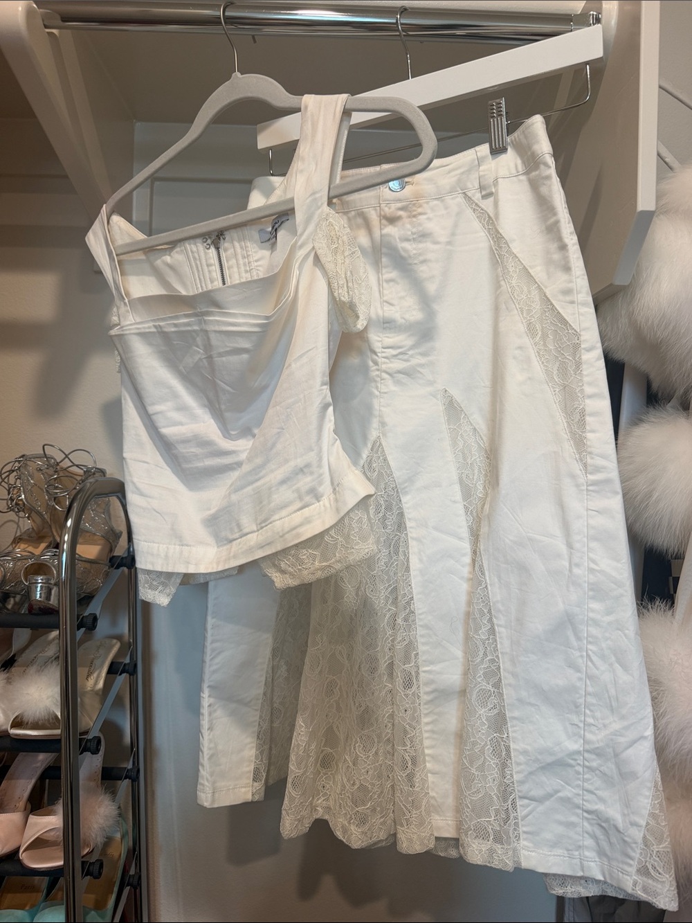 Miaou White Lace-Inset Corset Top and Midi Set